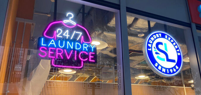 24 hours laundry service neon sign