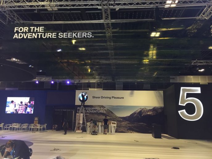 automotive convention backdrops set up