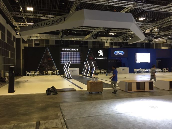 automotive convention backdrops set up