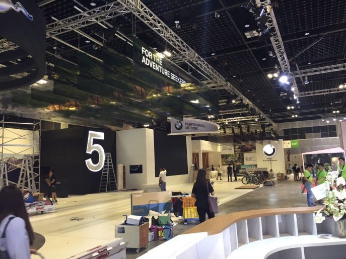 automotive convention backdrops set up