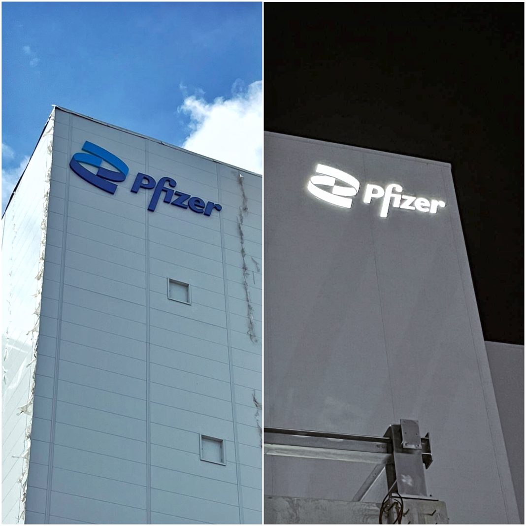 Pfizer Perforated Building Signage